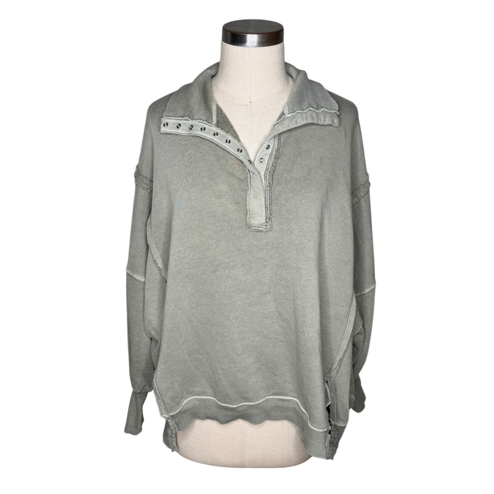 FREE PEOPLE We The Free‎ Camden Pullover Green Snap Collar Oversized Women's XS